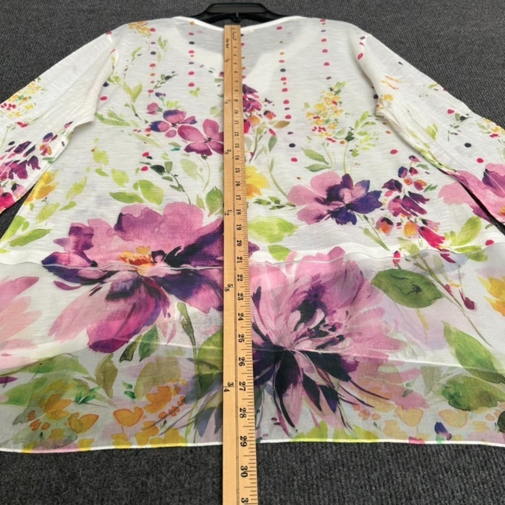 Jess & Jane Women's Large Floral Tunic Top 3/4 Sleeves Colorful Garden Artsy - Picture 8 of 9